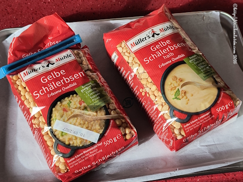 2 Packungen Gelbe Erbsen getrocknet, einmal ganz, einmal halb