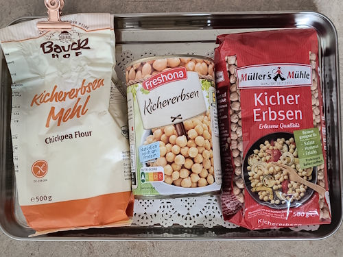 Rezepte mit Kichererbsen: Kichererbsenmehl, Kichererbsen in der Dose, Kichererbsenmehl